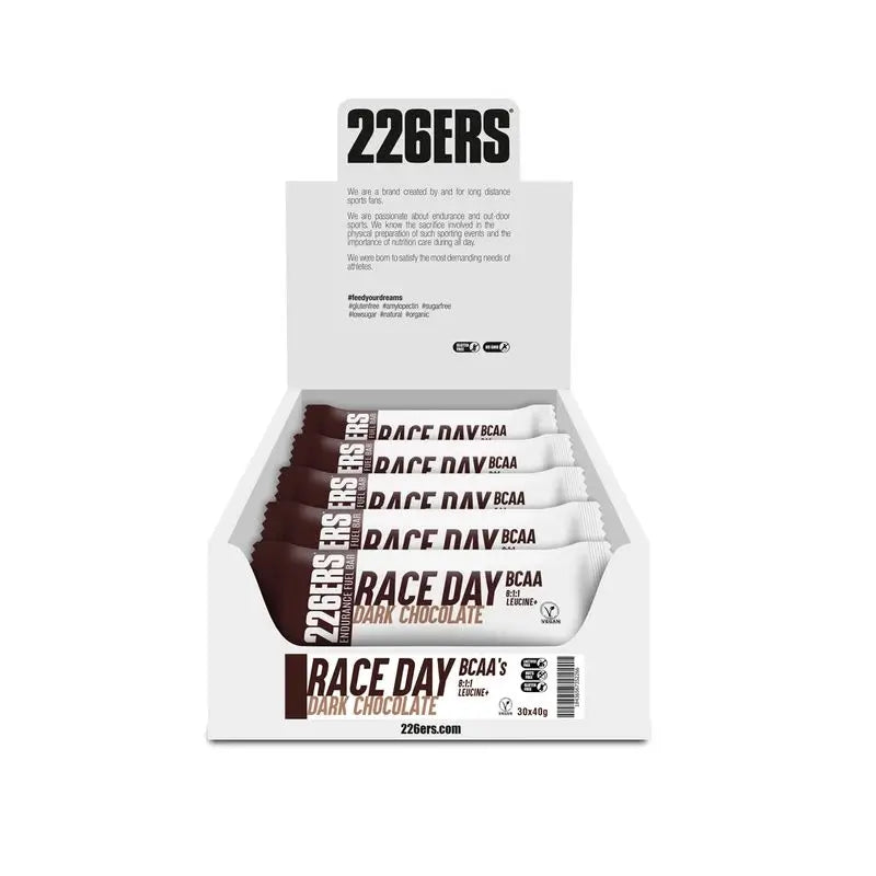 226Ers Race Day Bar - Bcaa Barrita Energética Vegana Chocolate Negro, 30x40 gr