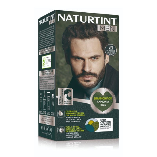 Naturtint Men Men Permanent Hair & Beard Dye 3N Sem Amoníaco 3N - Castanho Escuro