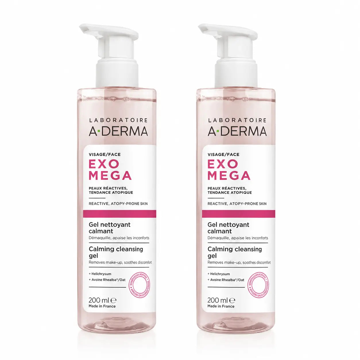 A-Derma Exomega Soothing Facial Cleansing Gel, 200 ml, embalagem de 2