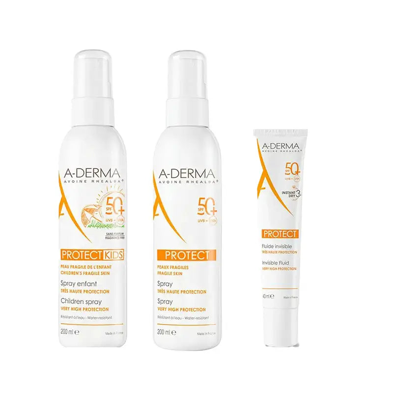A-Derma Invisible Sun Fluid Spf50+ 40 Ml + Sun Spray Spf50+ 200 Ml + Sun Spray para Crianças Spf50+ 200 Ml