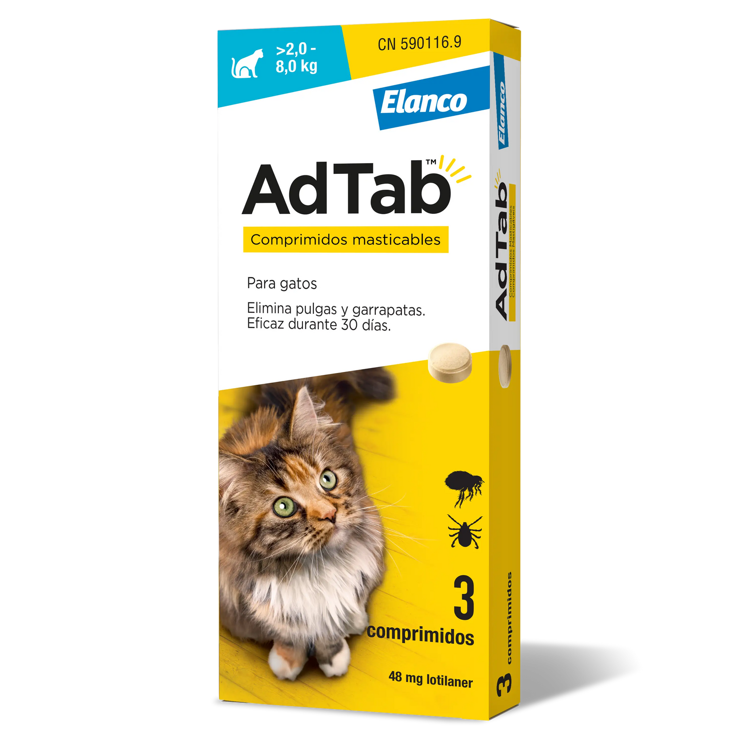 AdTab 48Mg Comprimidos Mastigáveis Gatos 2-8Kg, 3Cpd