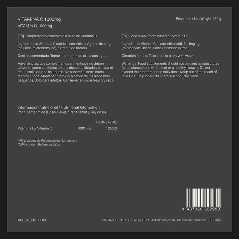 Aldous Bio Vitamina C 1000 Mg Pure , 250 comprimidos