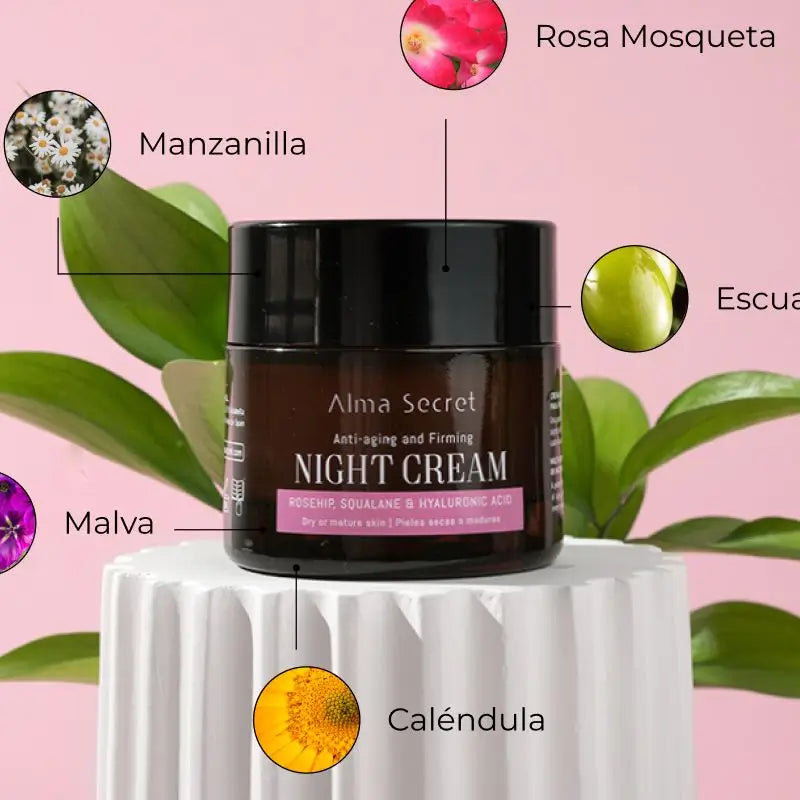 Alma Secret Creme de Noite Reparador Anti-Idade R. Mosqueta, Esqualano e Hialur.