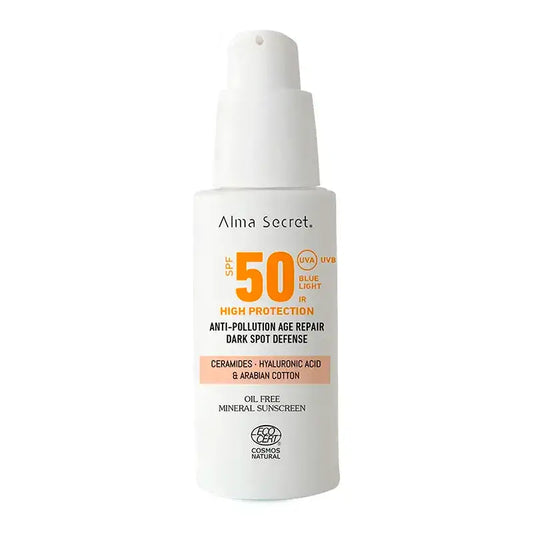 Alma Secret Solar Facial Protetor Solar Natural Spf 50 Com Ceramidas, Anti-Blemish E Sem Óleo (Cor: Areia)