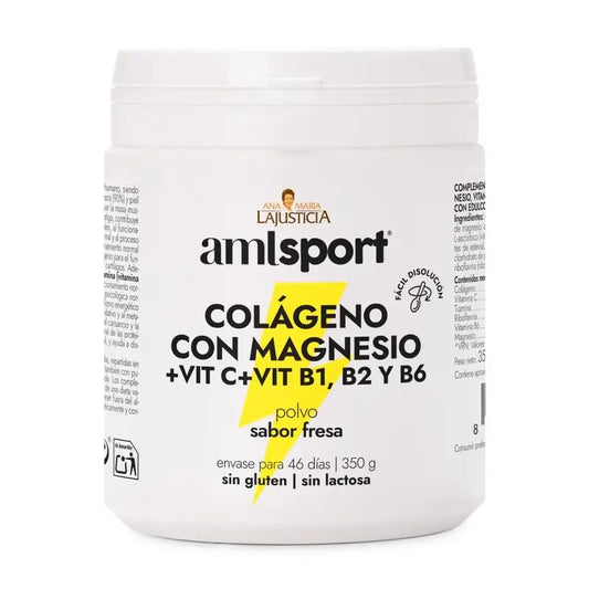 AML SPORT Colagénio com Magnésio + Vitamina C + Vitamina B1 B2 B6 Sabor a morango, 350 g