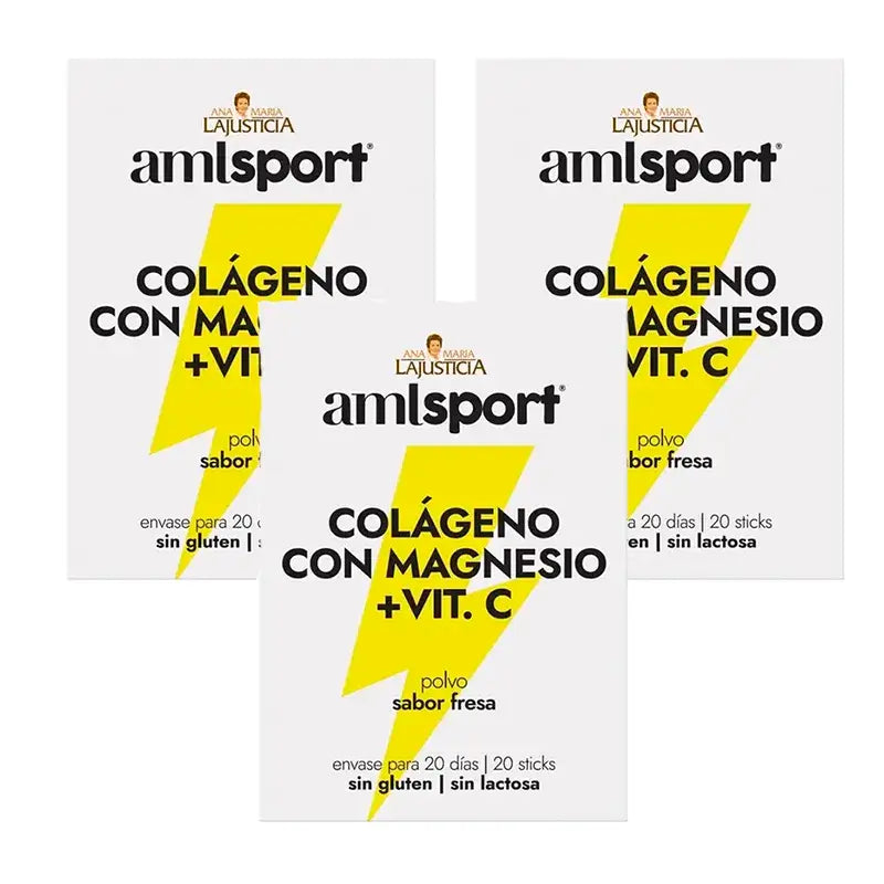 Amlsport Colagénio com Magnésio + Vitamina C Sabor a Morango, 3X20 Sticks