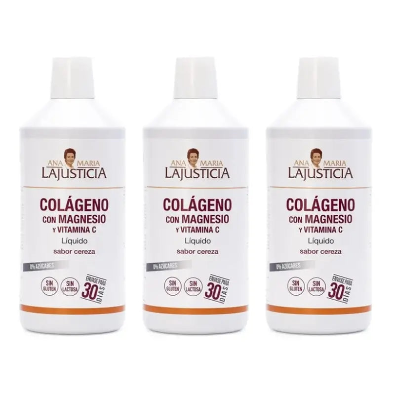 Ana Maria Lajusticia Colagénio com Magnésio + Vitamina C sabor a cereja, 3x1 L
