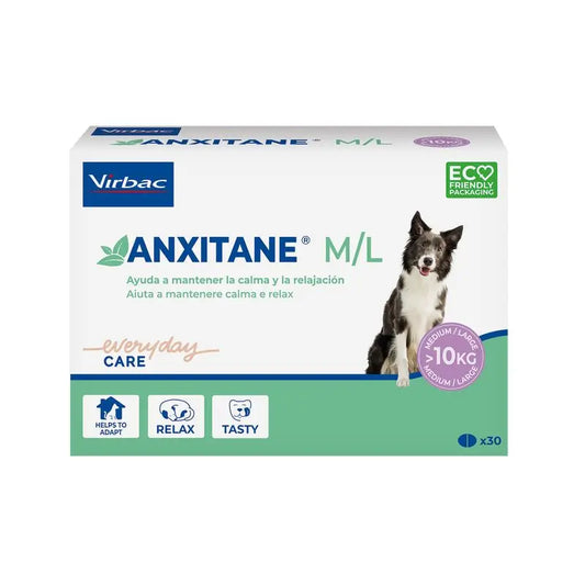 Virbac Anxitane M/L, 30 comprimidos relaxantes para cães +10Kg