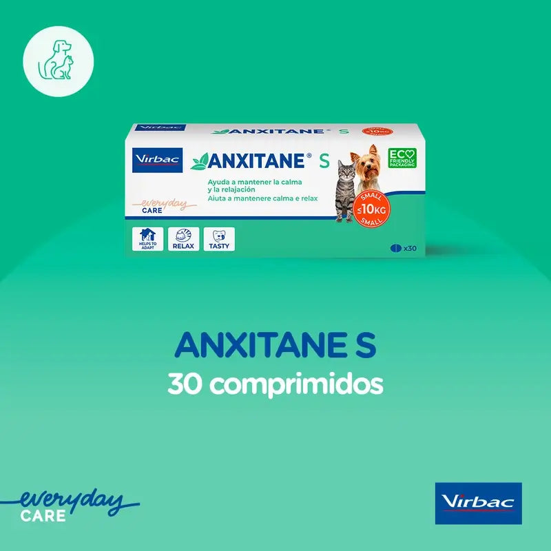 Virbac Anxitane S, 30 Comprimidos Relaxantes Para Gatos e Cães 0 - 10kg