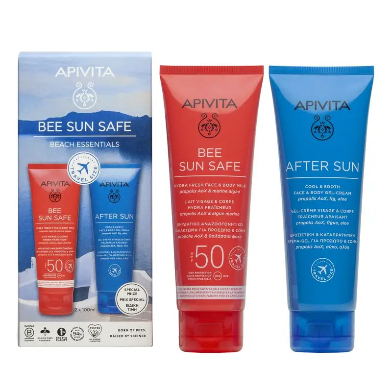 Apivita Beach Essentials: Leite Corporal Hydra Sun Spf50 100Ml & After Sun 100Ml