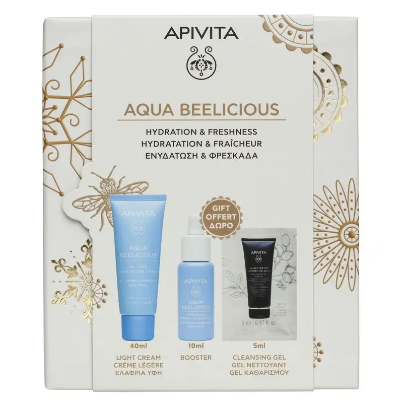 Apivita Promo Aqua Beelicious Gel-Creme Hidratante Sem Óleo, 40Ml + Serum de Oferta 10Ml + Black Detox 5Ml