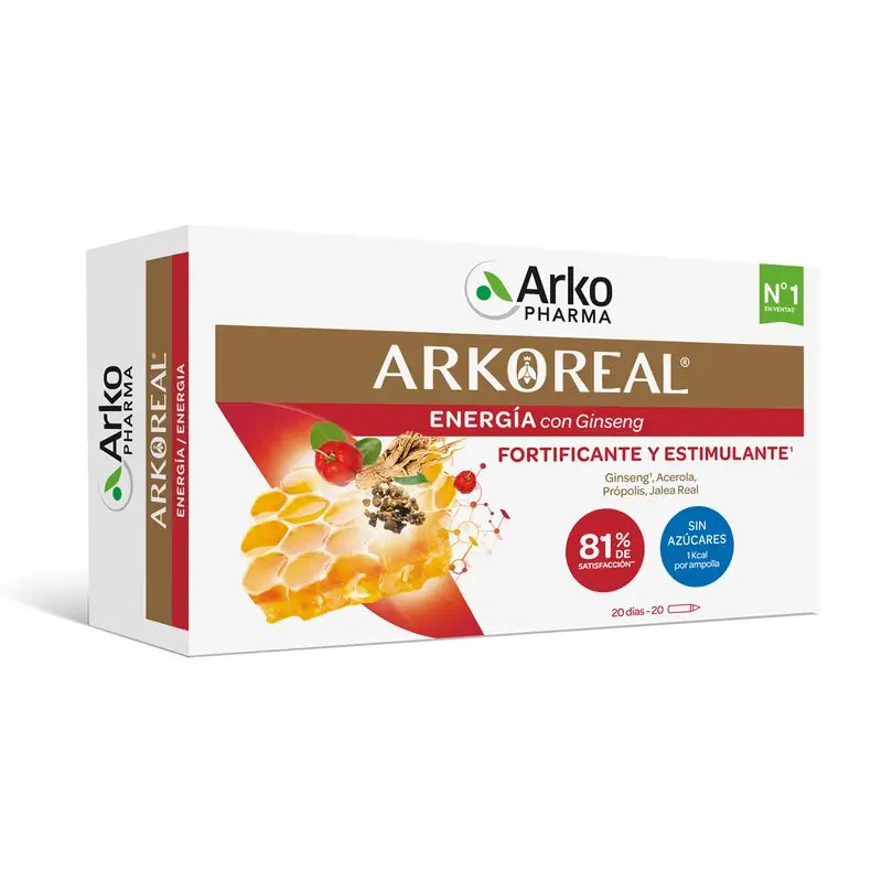 Arkoreal Geleia Real Energética com Ginseng SEM AÇÚCAR 20 Ampolas - Arkopharma