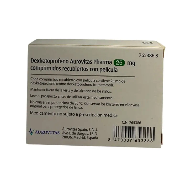 Aurovitas Dexketoprofen 25 Mg, 10 comprimidos revestidos por película