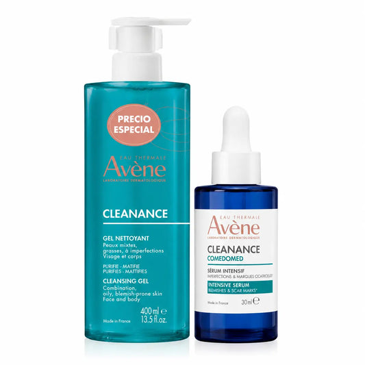 Gel de Limpeza Avene Cleanance + Sérum Intensivo para Pontos Negros, embalagem com 2 unidades