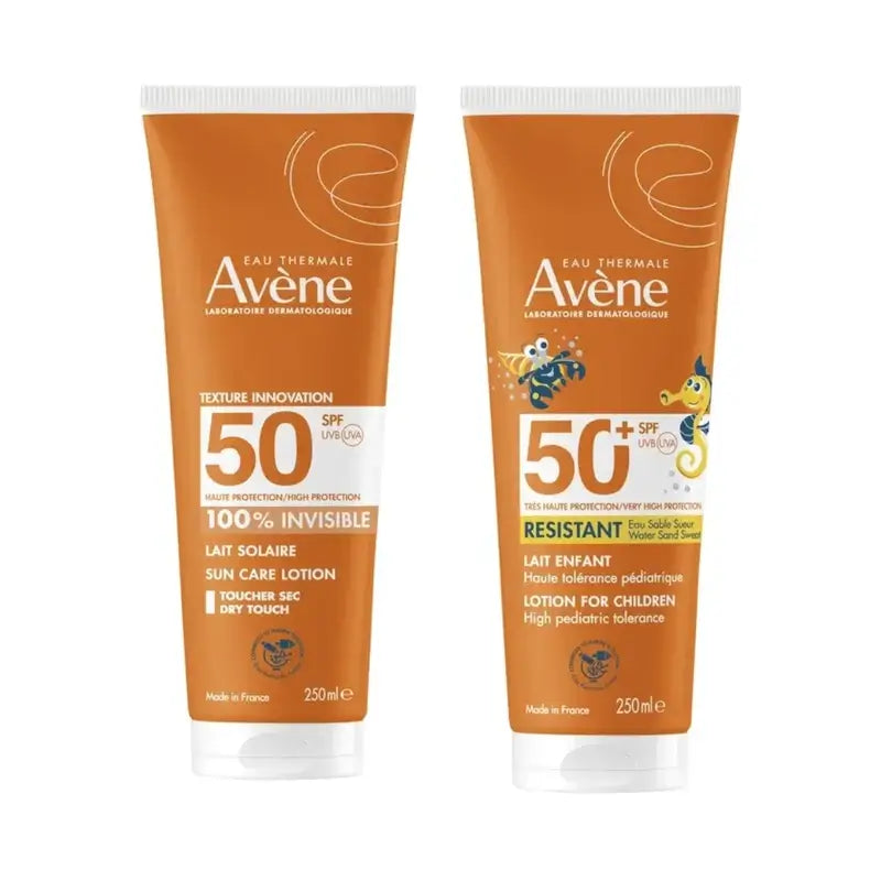 Avene Leite Invisível Spf 50 250 Ml + Leite Infantil Spf 50+ 250 Ml