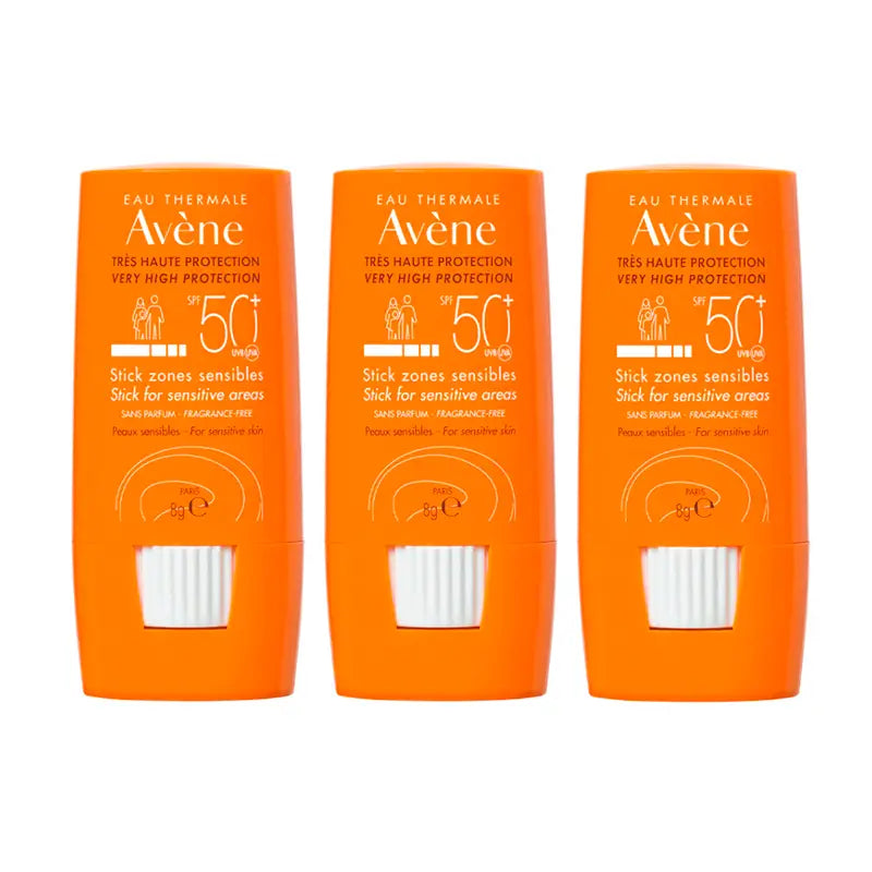 Avene Sun Stick Spf 50+ Zonas Sensíveis, 3 x 8 g