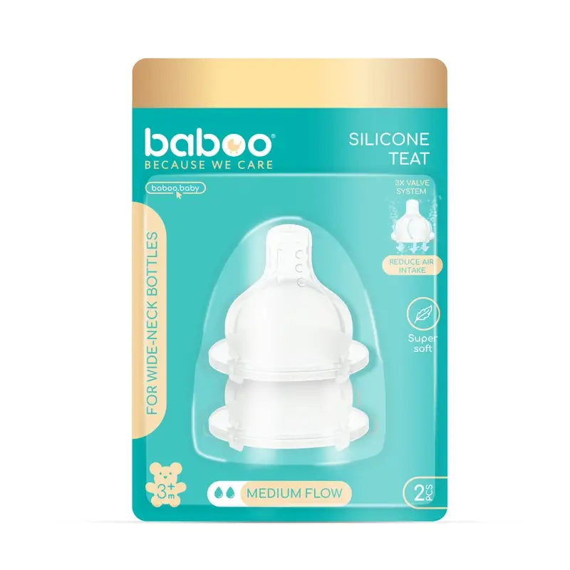 Baboo Medium Flow Pescoço largo Tetinas anti-cólicas, 3+ meses , 2 peças