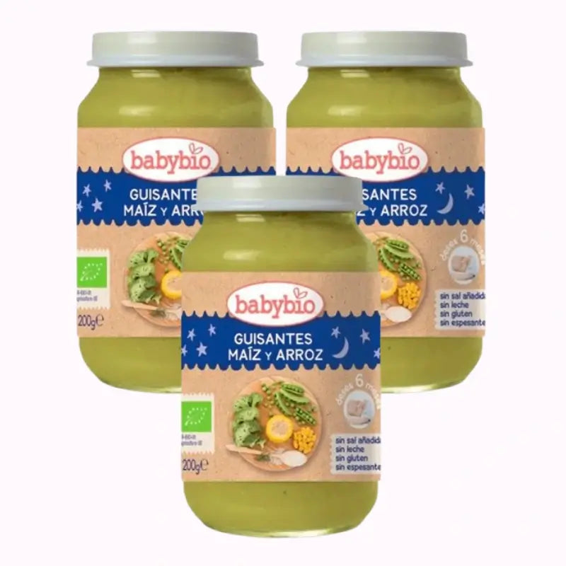 Babybio Boa Noite Ervilhas-Maizena-Richo, embalagem 3 x 200 gramas