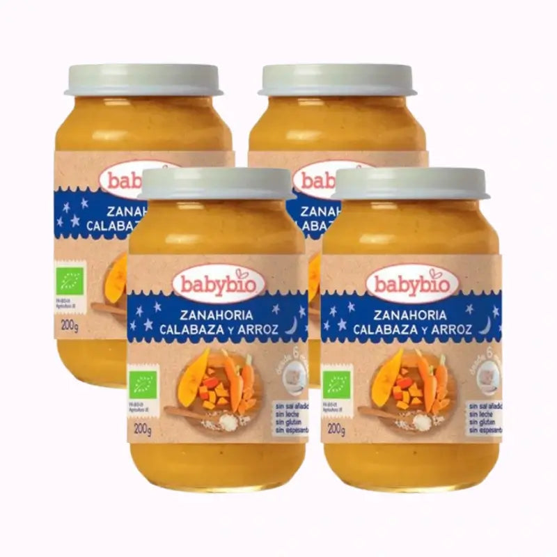 Babybio Goodnight Cenoura-Squash-Richo, embalagem 4 x 200 gramas