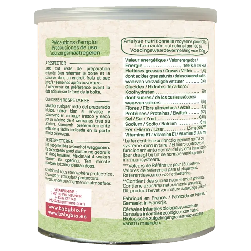 Babybio Cereals 3 Fruit & Quinoa, embalagem de 3 x 220 gramas