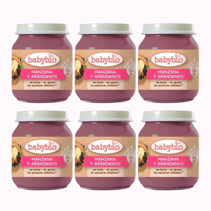 Babybio Maçã Mirtilos, Embalagem 6 x Mirtilos, 130g