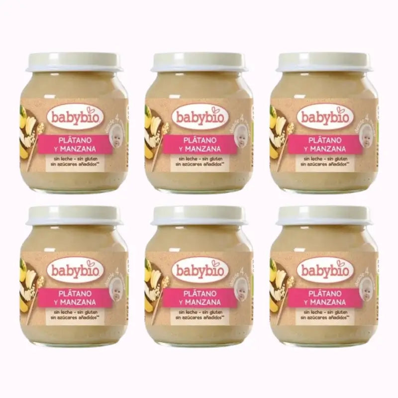 Babybio Maçã e Banana, embalagem de 6 x 130 g