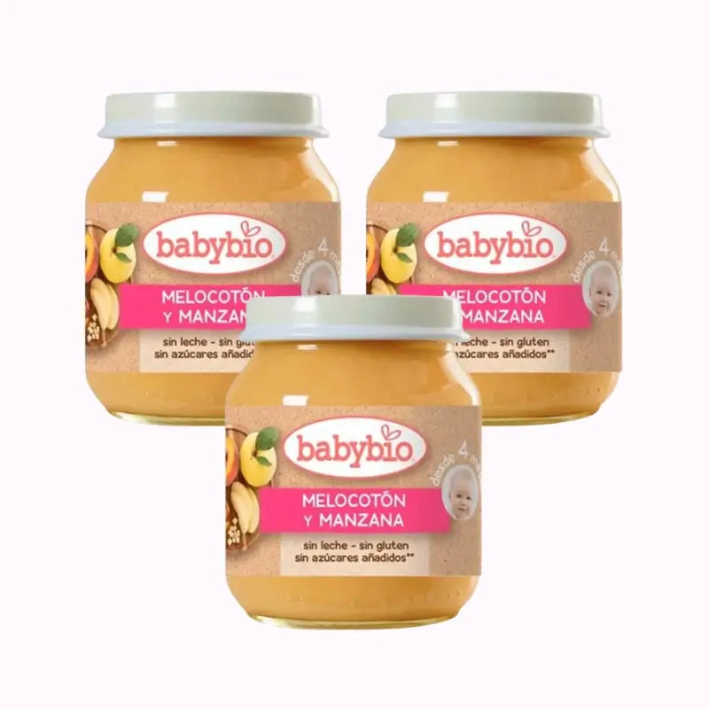 Babybio Pêssego-maçã, embalagem de 3 x 130 g