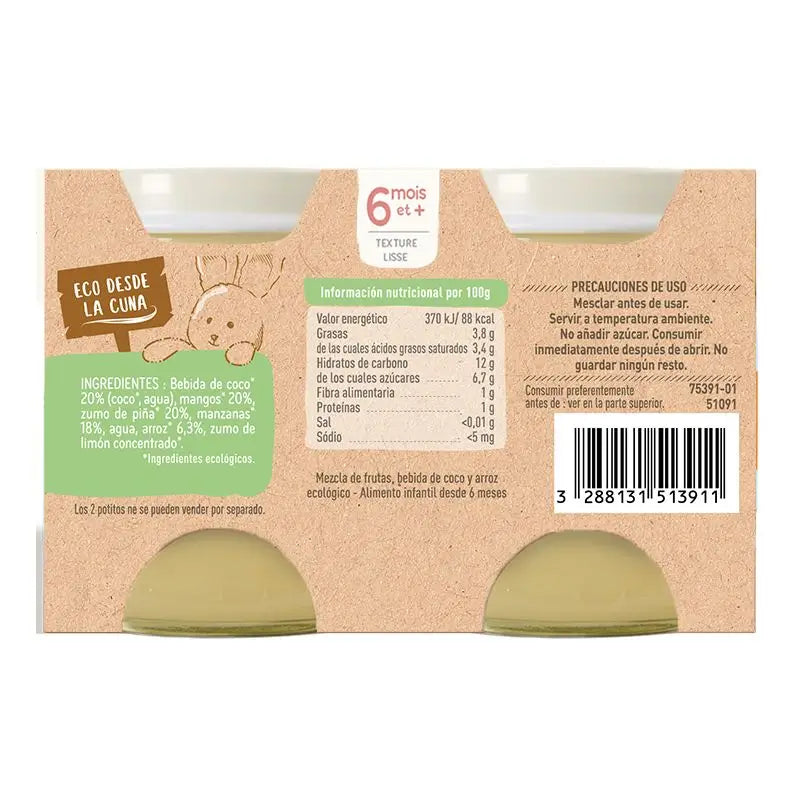 Babybio Iogurte Coco Manga Ananás e Maçã - 2X130 g