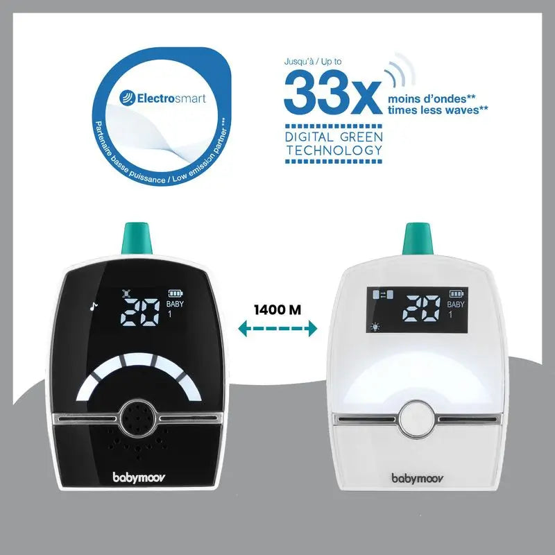 Babymoov Monitor de Bebé Áudio Premium Care 1400 M, Unisexo, 1400 M, Preto