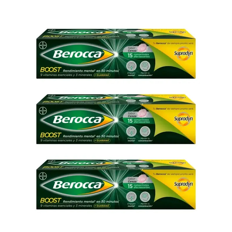 Berocca Boost Magnésio, Vitaminas e Minerais com Guaraná 3x15 Comprimidos Efervescentes