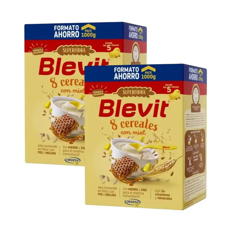 Alimento para Bebés Blevit Superfibra 8 Cereais e Mel, 2X1000 Grs