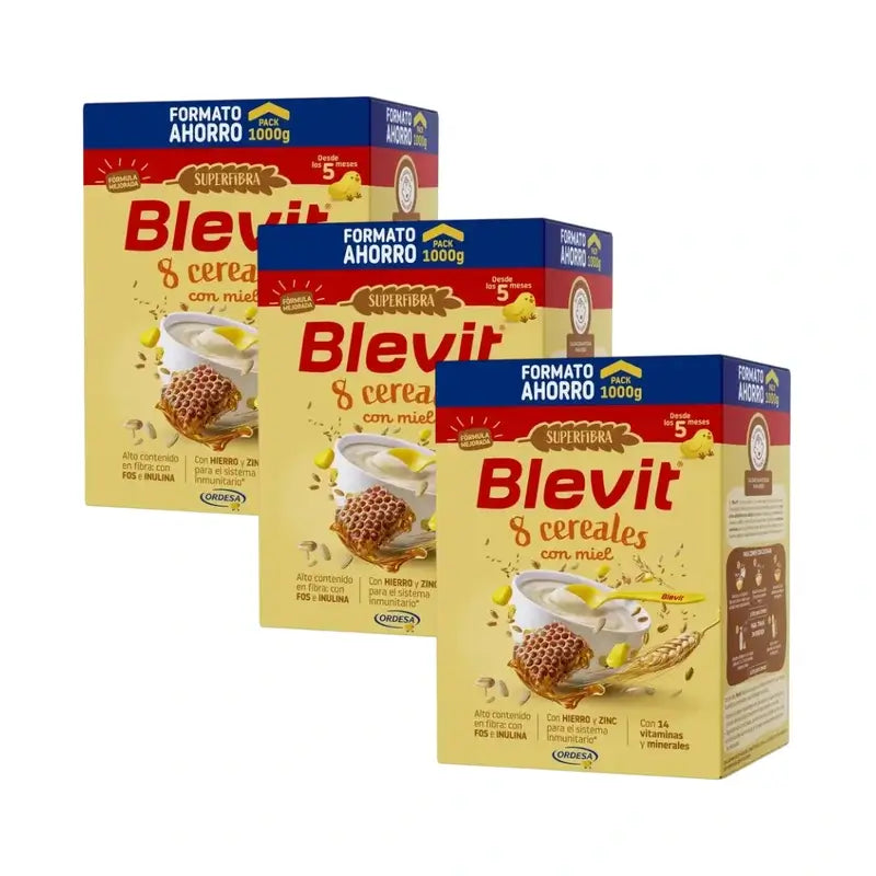 Alimento para Bebés Blevit Superfibra 8 Cereais e Mel, 3X1000 Grs