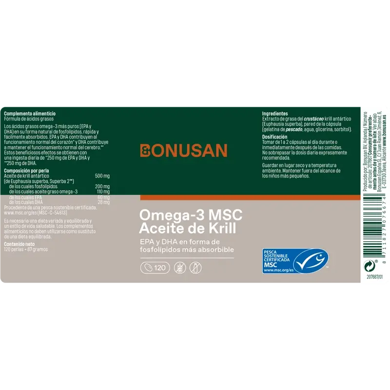 Bonusan Omega-3 Msc Óleo de Krill, 120 pérolas