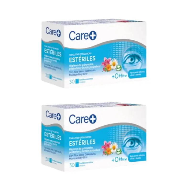 Care+ Toalhetes Oftálmicos Estéreis, Embalagem 2 x 30 unidades