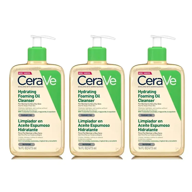 Óleo de Limpeza Espumante Hidratante CeraVe, Embalagem 3 x 473 ml