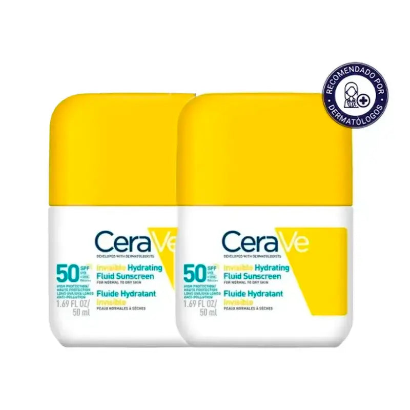 Cerave Invisible Moisturising Protection Fluid Spf 50 Com 3 Ceramidas, Embalagem 2 x 50 ml