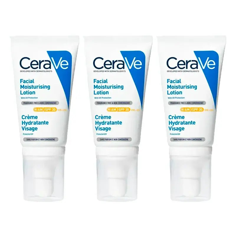 CeraVe Loção Hidratante Facial SPF30, Embalagem 3 x 52 ml