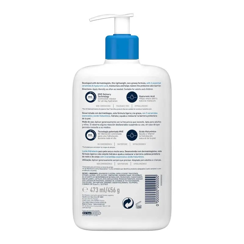 CeraVe Loção Hidratante para peles secas ou muito secas, 473 ml