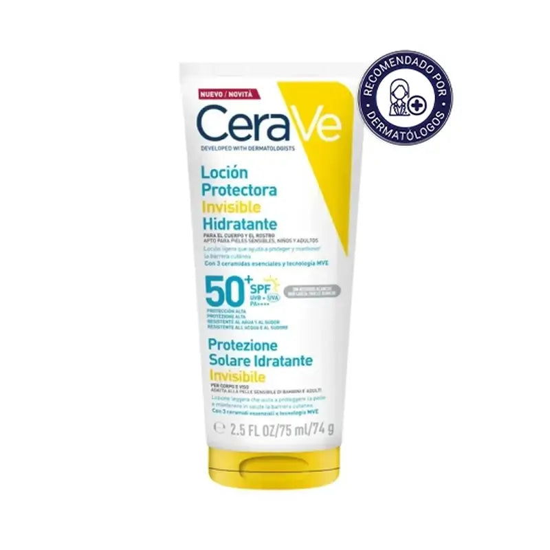 Cerave Invisible Moisturising Protection Lotion Spf 50+ With 3 Ceramides, 75 ml