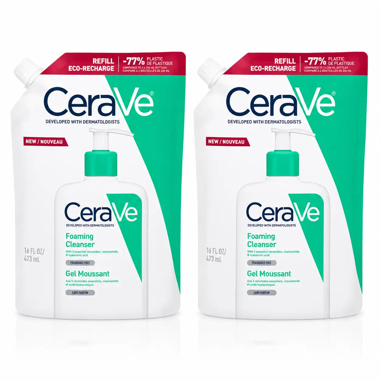 Pack Cerave Recarga de Gel de Limpeza Espumante Cerave, 473 Ml, x2