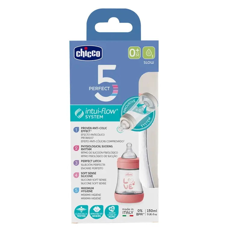Biberão Chicco Perfect5 Pink Normal Flow 150 Ml 0M+