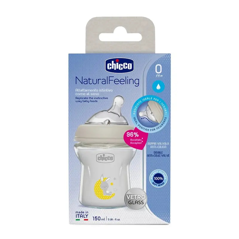 Biberão de vidro Chicco Naturalfeeling 150 Ml Slow Flow 0M+