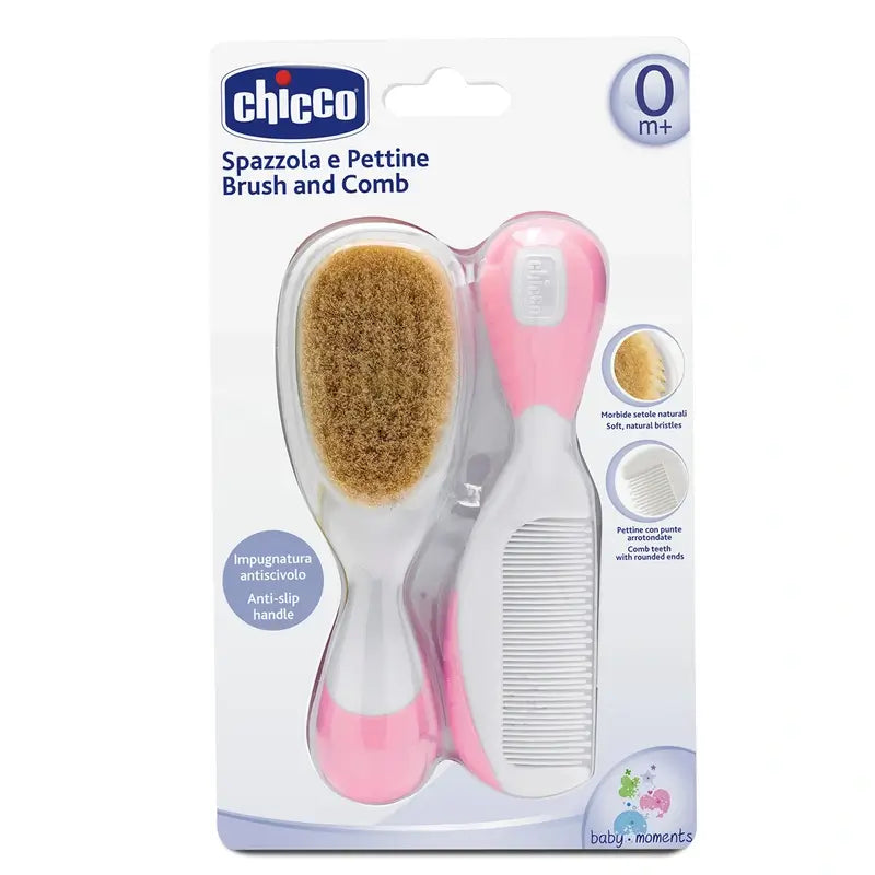 Conjunto de escova e pente Chicco cor-de-rosa