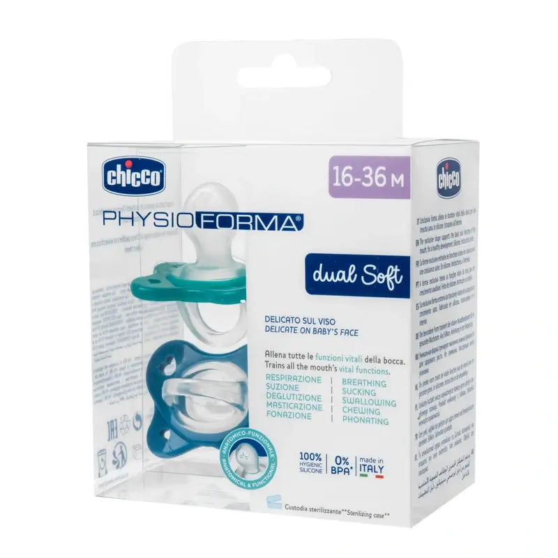 Chupeta de silicone macia dupla Chicco Physioforma Azul 16-36M 2 unidades