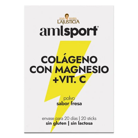 AML SPORT Colagénio com Magnésio + Vitamina C sabor morango, 20 sticks