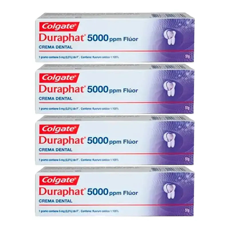 Colgate Duraphat 5000 Ppm Pasta de dentes com flúor, embalagem de 4 x 51 ml