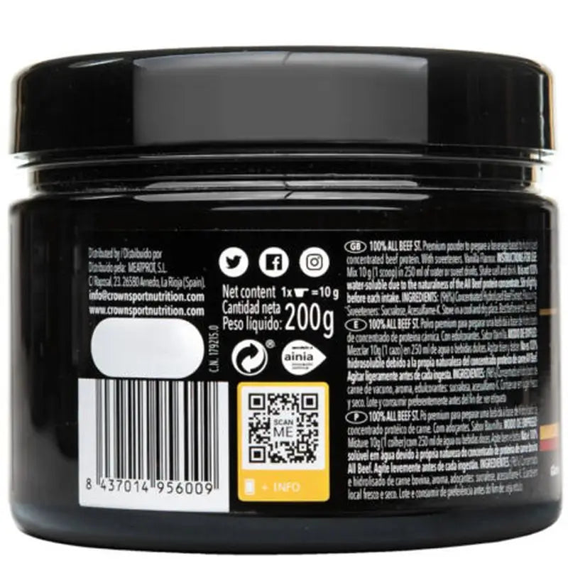 Crown Sport Nutrition 100% All Beef Vainilla , 200 gr (20 porciones)
