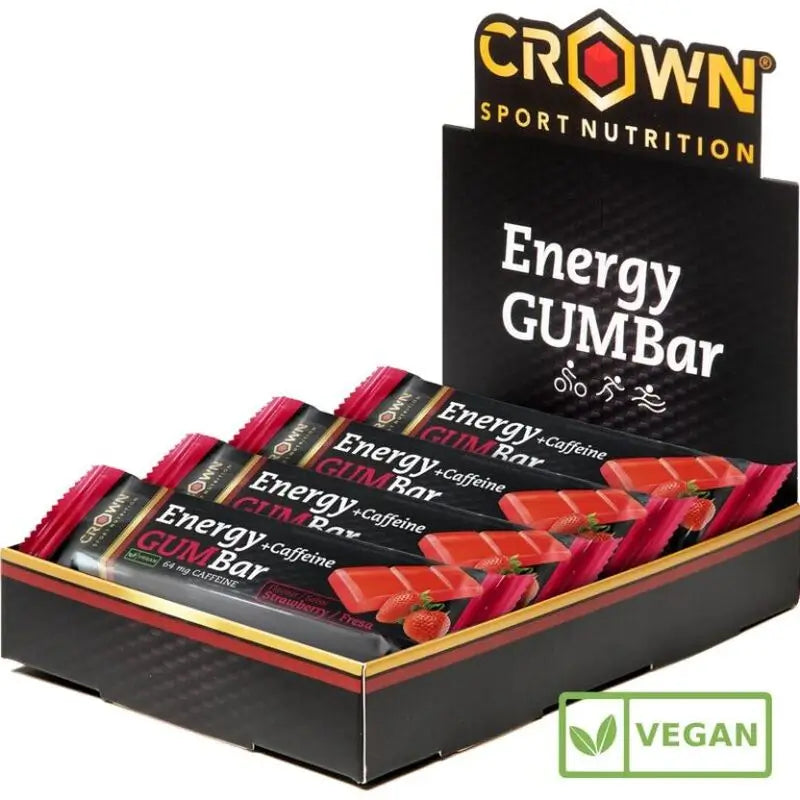 Crown Sport Nutrition Energy Gum Bar Fresa + Cafeína , 12 x 30 gr