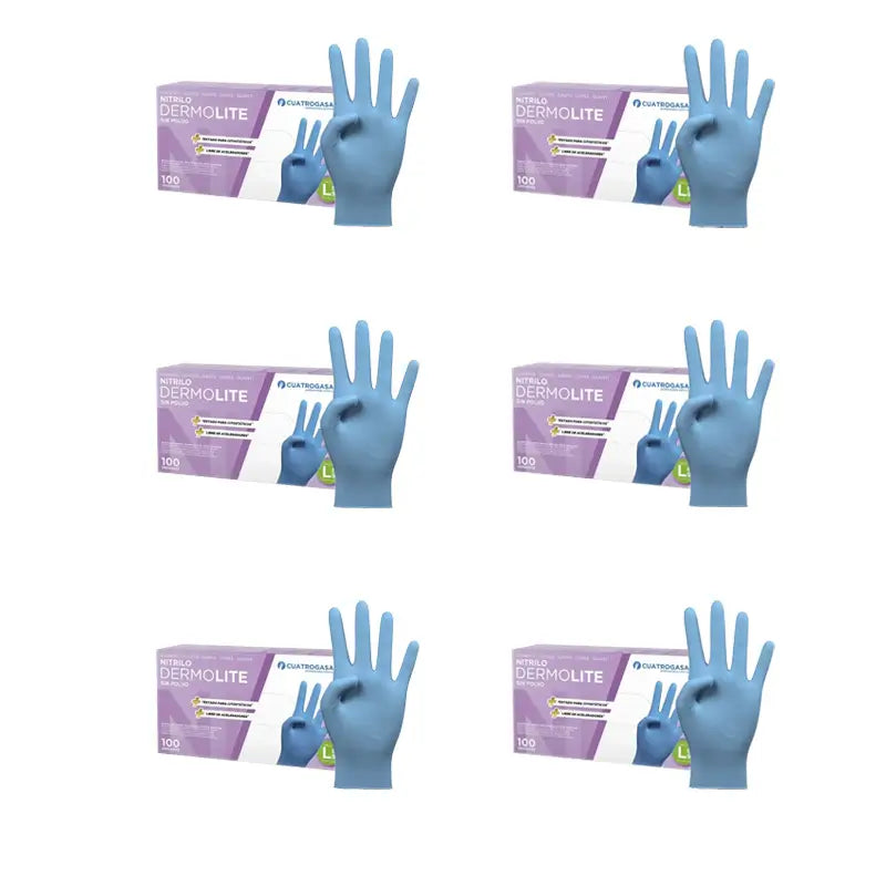 Cuatrogasa Dermolite Luvas de nitrilo sem pó Azul Tamanho L, 6X100 unidades