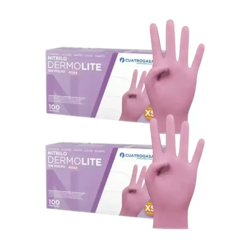 Cuatrogasa Dermolite Luvas de nitrilo sem pó Rosa Tamanho Xs, 2X100 unidades